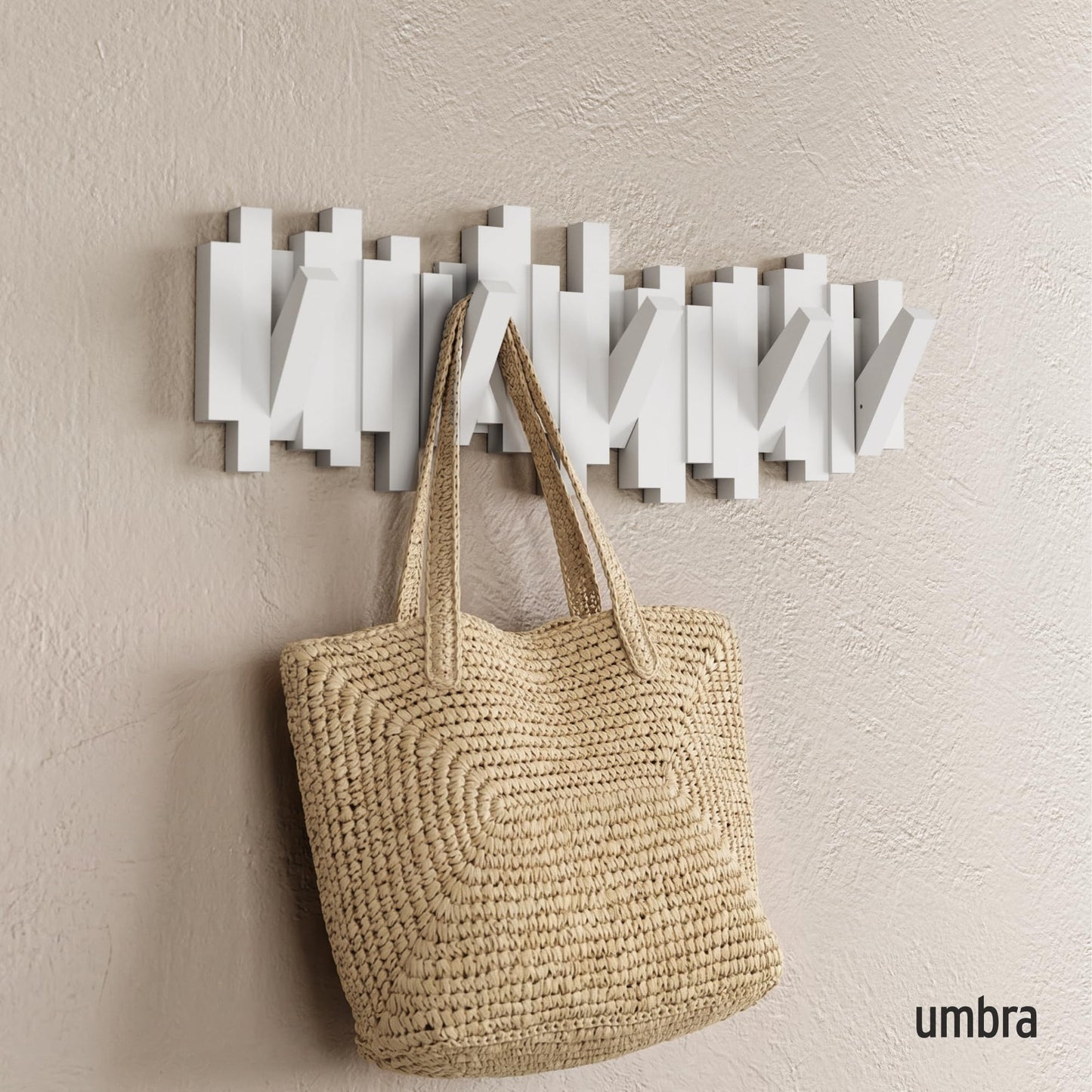 Umbra Sticks Wall-Mounted Coat Rack Rail Hook with 5 Retractable Pegs – Modern, Space-Saving Storage Organizer, Black