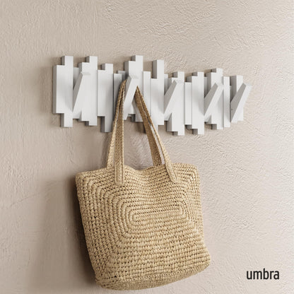 Umbra Sticks Wall-Mounted Coat Rack Rail Hook with 5 Retractable Pegs – Modern, Space-Saving Storage Organizer, Black