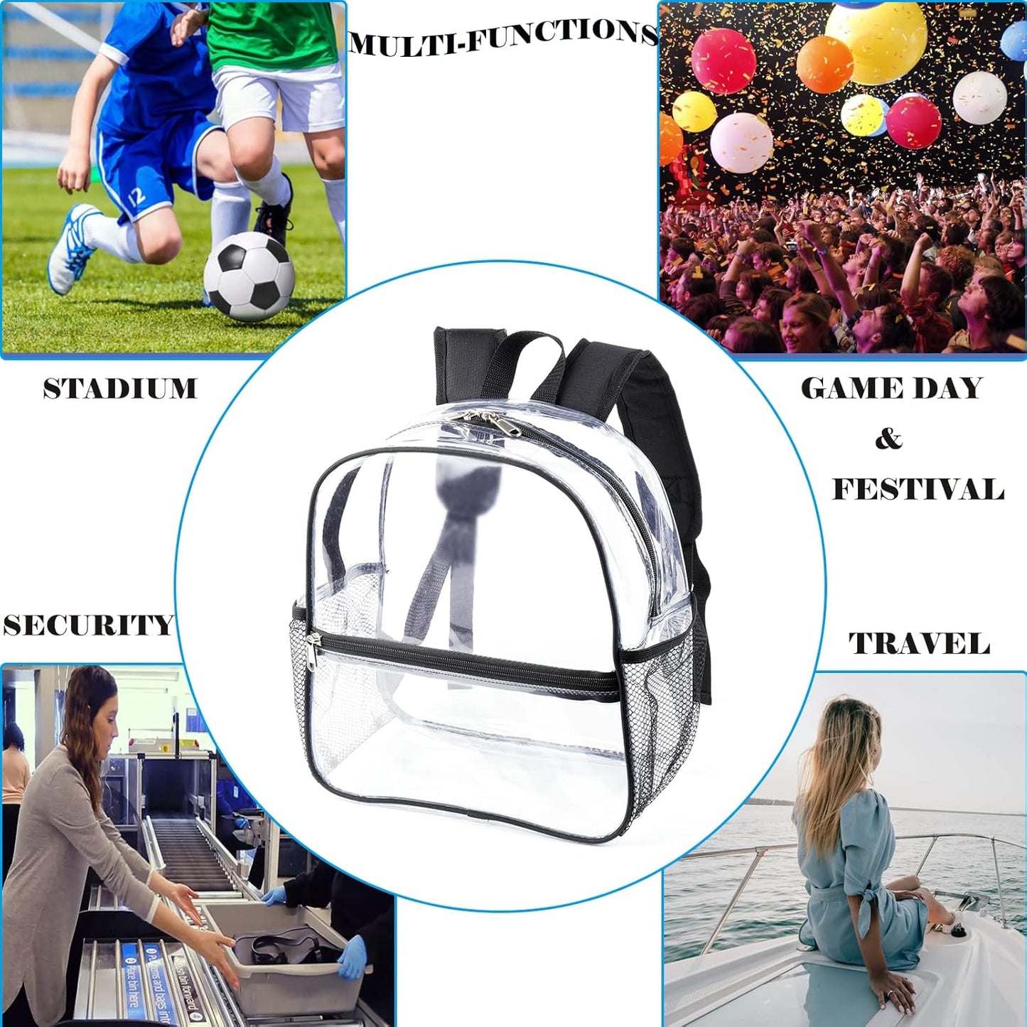 Mini Transparenter Rucksack 12x12x6 Stadion Zugelassener Plastik-Rucksack