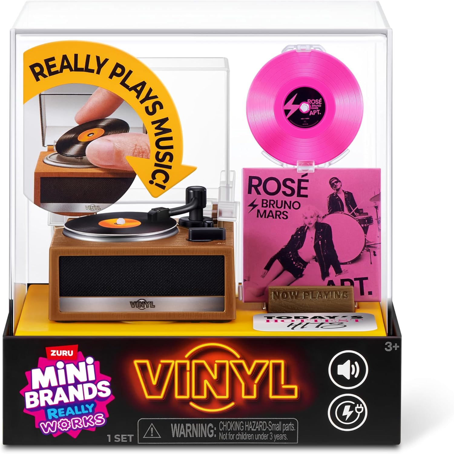 Mini Brands Really Works Vinyl Playset Series 1 by ZURU – Functional Mini Vinyl Record Player with Actual Music Playback, Includes Record & Stand, Collectible Toy for Kids, Gen Z & Adults