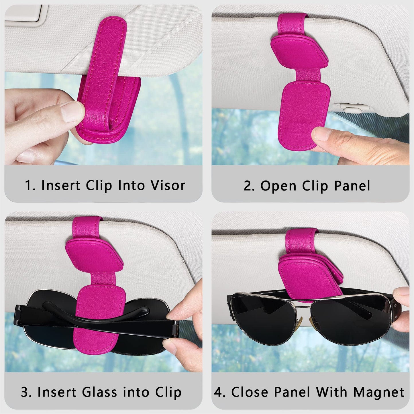 2 Packs Sunglasses Holder for Car Visor, Genuine Leather Car Sunglass Holder, Glasses Clip for Cars,Auto Interior Accessories Universal for SUV Pickup Truck (Black-(2 Pcs)