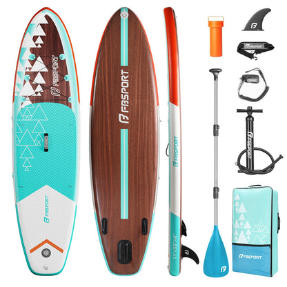FBSPORT 11' Premium Stand Up Paddle Board, Yoga Board with SUP Accessories & Carry Bag | Wide Stance, Surf Control, Non-Slip Deck, Leash, Paddle and Pump for Youth & Adult