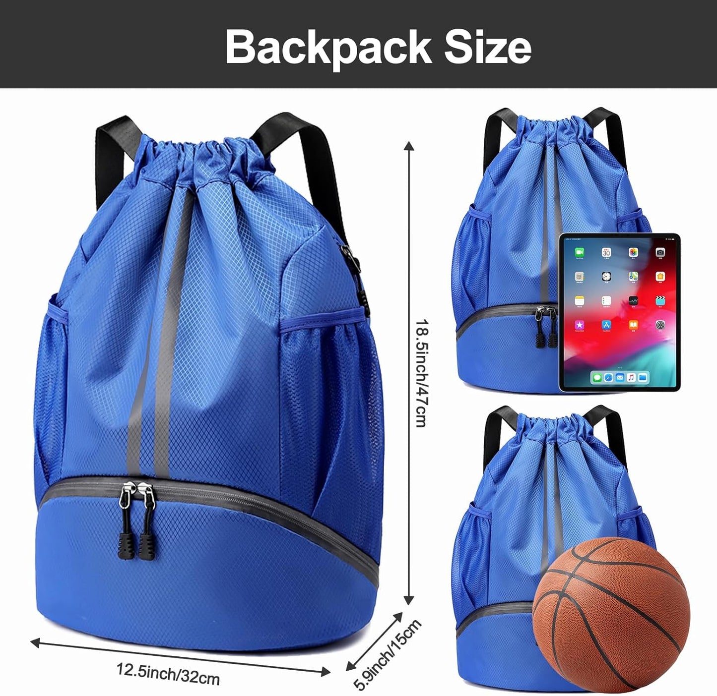 Hoedia Sports-Kordelzugrucksack – Schwimm-Turnbeutel mit Schuhfach und wasserdichter Tasche für Damen und Herren