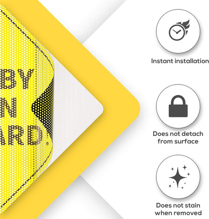 Baby On Board Aufkleber – Unverzichtbar für Autos – 12,7 x 12,7 cm – 2er-Pack – leuchtendes Gelb und DURCHSICHTIG beim Rückwärtsfahren – die besten Sicherheitsschilder für Ihre Kinder – nicht magnetischer Aufkleber – langlebig und stark haftend