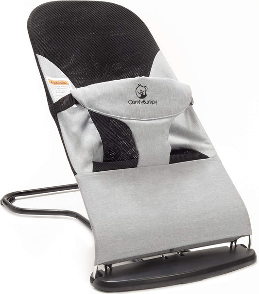 ComfyBumpy Ergonomic Baby Bouncer Seat - Bonus Travel Carry Case - Safe, Portable Bouncing Chair with Adjustable Height Positions - Infant Bouncy Seat Perfect for Newborn Babies (Grey)