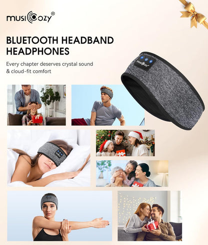 MUSICOZY Bluetooth 5.4 Schlaf-Kopfhörer-Stirnband, kabellose Schlaf-Kopfhörer-Schlafmaske Ohrhörer IPX6 wasserdicht für Seitenschläfer, Training, Laufen, Schlaflosigkeit, Reisen, Yoga, coole Tech-Gadgets, einzigartiges Geschenk