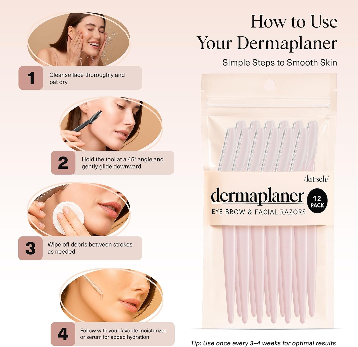 Kitsch Dermaplaning-Rasierer für Damen & Herren – Gesichtsrasierer, Augenbrauenrasierer & Gesichtshaarentferner – Peeling-Gesichtsrasierer & Hautpflege-Tool für glattere Haut – Terracotta, 12 Stück