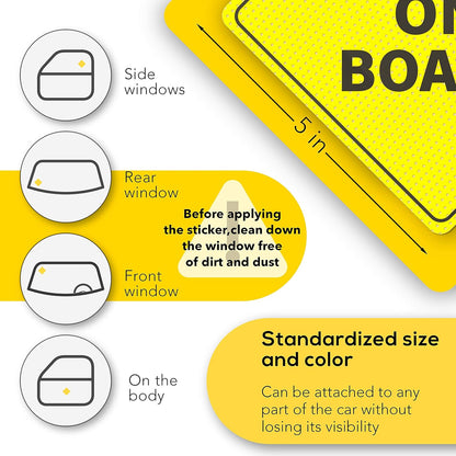 Baby On Board Aufkleber – Unverzichtbar für Autos – 12,7 x 12,7 cm – 2er-Pack – leuchtendes Gelb und DURCHSICHTIG beim Rückwärtsfahren – die besten Sicherheitsschilder für Ihre Kinder – nicht magnetischer Aufkleber – langlebig und stark haftend