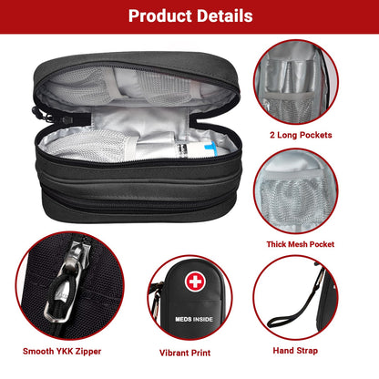 EpiPen Carrying Case, Double Layer Travel Medical Bag with Zipper, Emergency Medication Organizer Pouch for 2 Epi Pens or Auvi-Q, Anti-Histamine, Other Allergy Medicines, (Black)