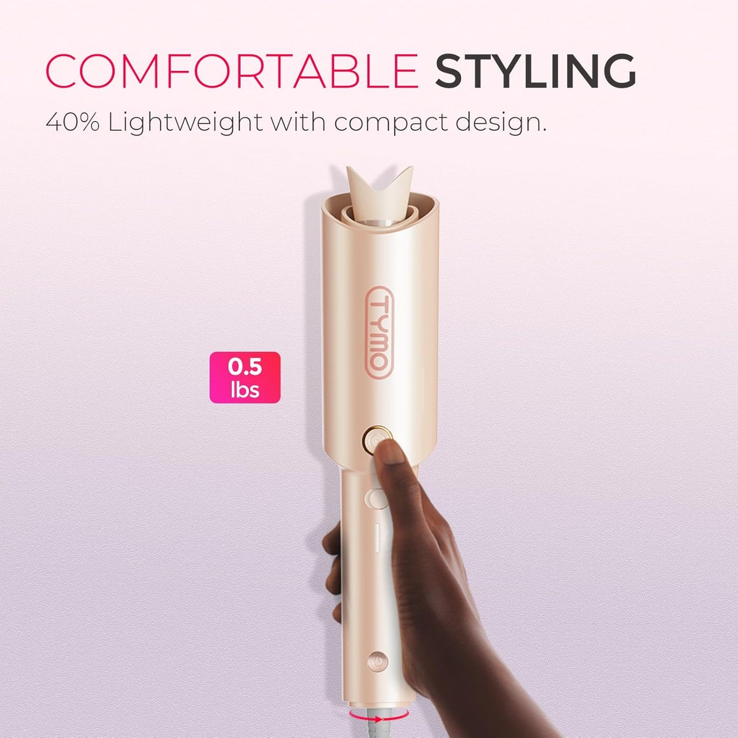 TYMO CURLPRO Automatic Rotating Curling Iron - Beach Waves Curling Wand, Portable Hair Curler, 500 Million Ionic, Dual Voltage & Lightweight for Travel, Ceramic Coating, Metallic Gray 1 inch