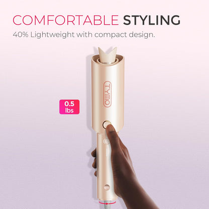 TYMO CURLPRO Automatic Rotating Curling Iron - Beach Waves Curling Wand, Portable Hair Curler, 500 Million Ionic, Dual Voltage & Lightweight for Travel, Ceramic Coating, Metallic Gray 1 inch