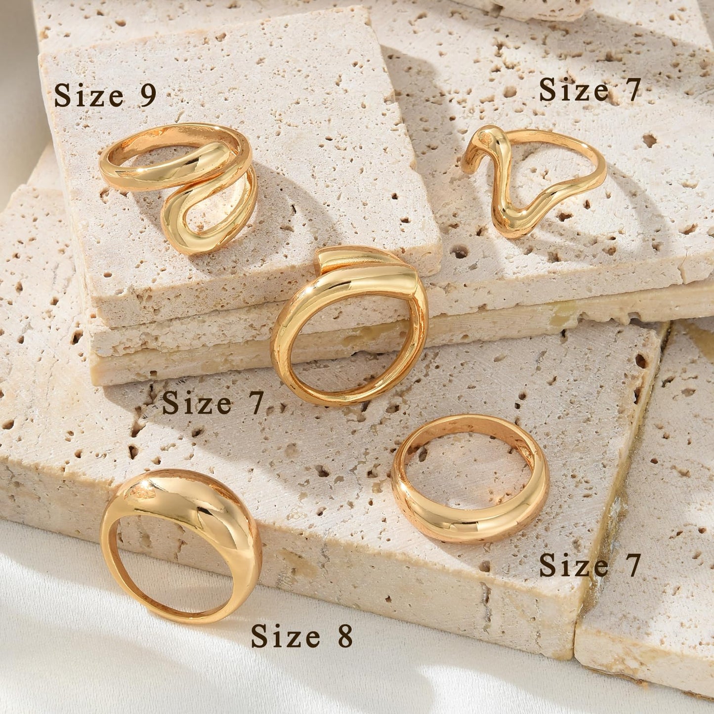 YEEZII Chunky Gold Rings for Women Non Tarnish, 18K Gold Plated Stackable Thumb Ring, Statement Women Rings Set