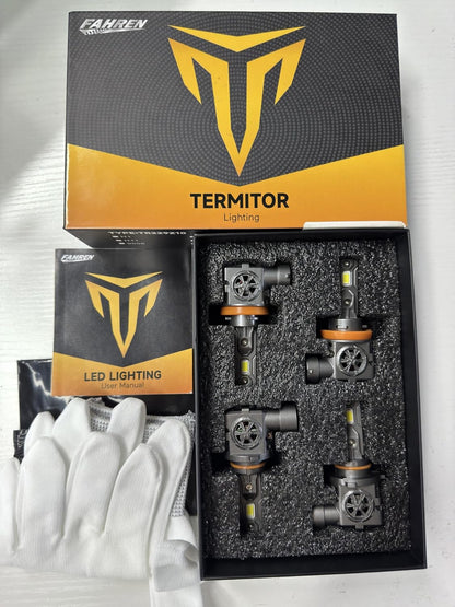 Termitor 9005/HB3 H11/H8/H9 LED Bulbs Combo, 150,000LM insane Brightness, Real 1:1 Mini Size, 6500K White, 70,000Hrs Long Service Life with cooling Fans, Plug N Play, Pack of 4
