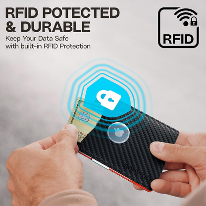 Schlankes RFID-Portemonnaie für Herren – Minimalistisches Portemonnaie für Männer mit Geldklammer, fasst 12 Karten – Langlebiges Leder-Carbonfaser-Herrenportemonnaie – Perfektes Geschenk für Männer (Geldklammer, schwarzes Carbon)