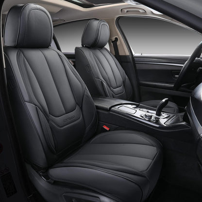 Coverado Car Seat Covers 5 Pieces, Full Set Universal Seat Covers for Cars, Waterproof Nappa Leather Auto Seat Protectors with Head Pillow, Car Interiors Fit for Most Sedans SUV Pick-up Truck, Black