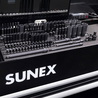 SUNEX Tools 80 Piece 3/8 in. Drive Master Impact Socket Set, Universal, Star, External Star, Extensions, Universal Joint, SAE and Metric, 8mm to 19mm and 5/16 in. to 3/4 in., CR-MO Steel, Model 3580