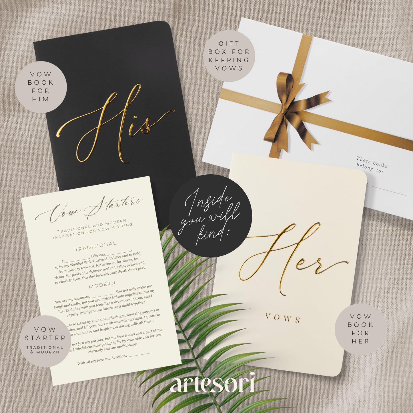 ARTESORI Premium Ehegelübde-Buch für Sie & Ihn, Soft-Touch, Goldfolie, 28 linierte Seiten, Ehegelübde-Bücher für Sie und Ihn, Hochzeits-Essentials, Hochzeits-Geschenkideen, Geschenke für Sie und Ihn [Weiß & Schwarz]