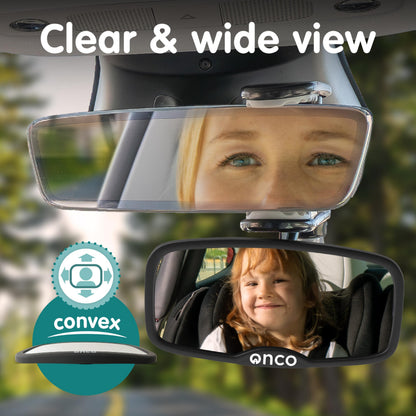 Onco Baby-Autospiegel für nach hinten gerichtete Kindersitze (2 Stück) – 100 % bruchsicher & rüttelfest, preisgekrönter konvexer Autospiegel für Babys mit 360°-Drehung, Neugeborenen-Essentials (24,4 x 17,5 cm)