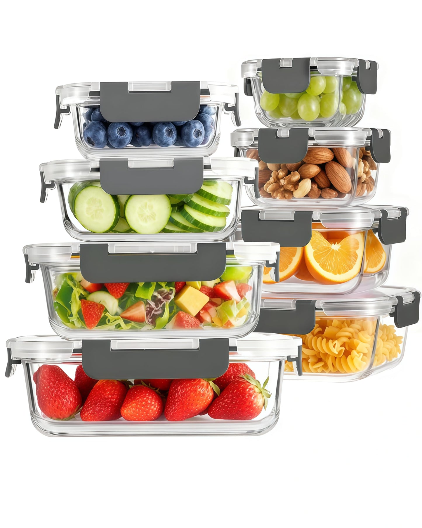 2 Pack Snackle Box –Air Tight Snack Containers with Divided, Lids&Handle –Clear Serving Tray for Fruits, Candy, Nuts –Portable for Travel, Parties, Daily Use (8 Containers Dishwasher Safe)