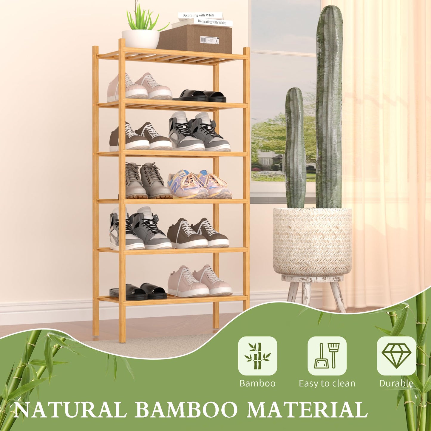 ROMGUAR CRAFT 3 Tier Bamboo Shoe Rack for Closet Free Standing Wood Shoe Shelf Storage Organizer for Entryway Small Space Stackable 27"x11"x20" (Natural)