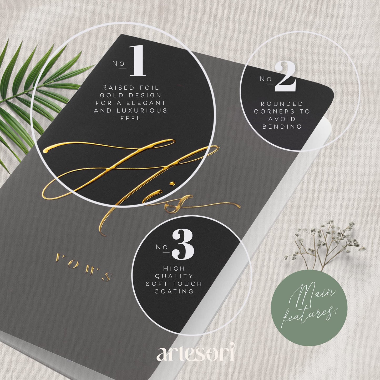 ARTESORI Premium Ehegelübde-Buch für Sie & Ihn, Soft-Touch, Goldfolie, 28 linierte Seiten, Ehegelübde-Bücher für Sie und Ihn, Hochzeits-Essentials, Hochzeits-Geschenkideen, Geschenke für Sie und Ihn [Weiß & Schwarz]