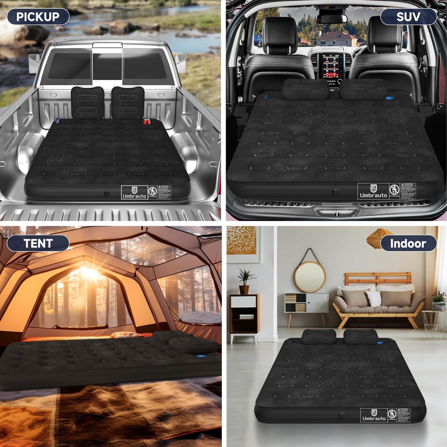 Umbrauto Car Air Mattress Backseat| Inflatable Truck Back Seat Camping Airbed for SUV Rear Seat, Blow Up Sleeping Travel Bed for Van Trunk with Pump & Pillows
