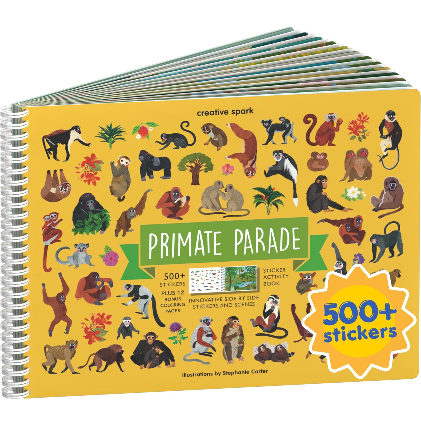 CUPKIN Animals Habitat 500+ Kids Sticker Book Toddler Airplane Travel Activity Coloring and Sticker Book, Road Trip Essentials, 12 Coloring Pages + 12 Scenes for Ages 2–8 Years