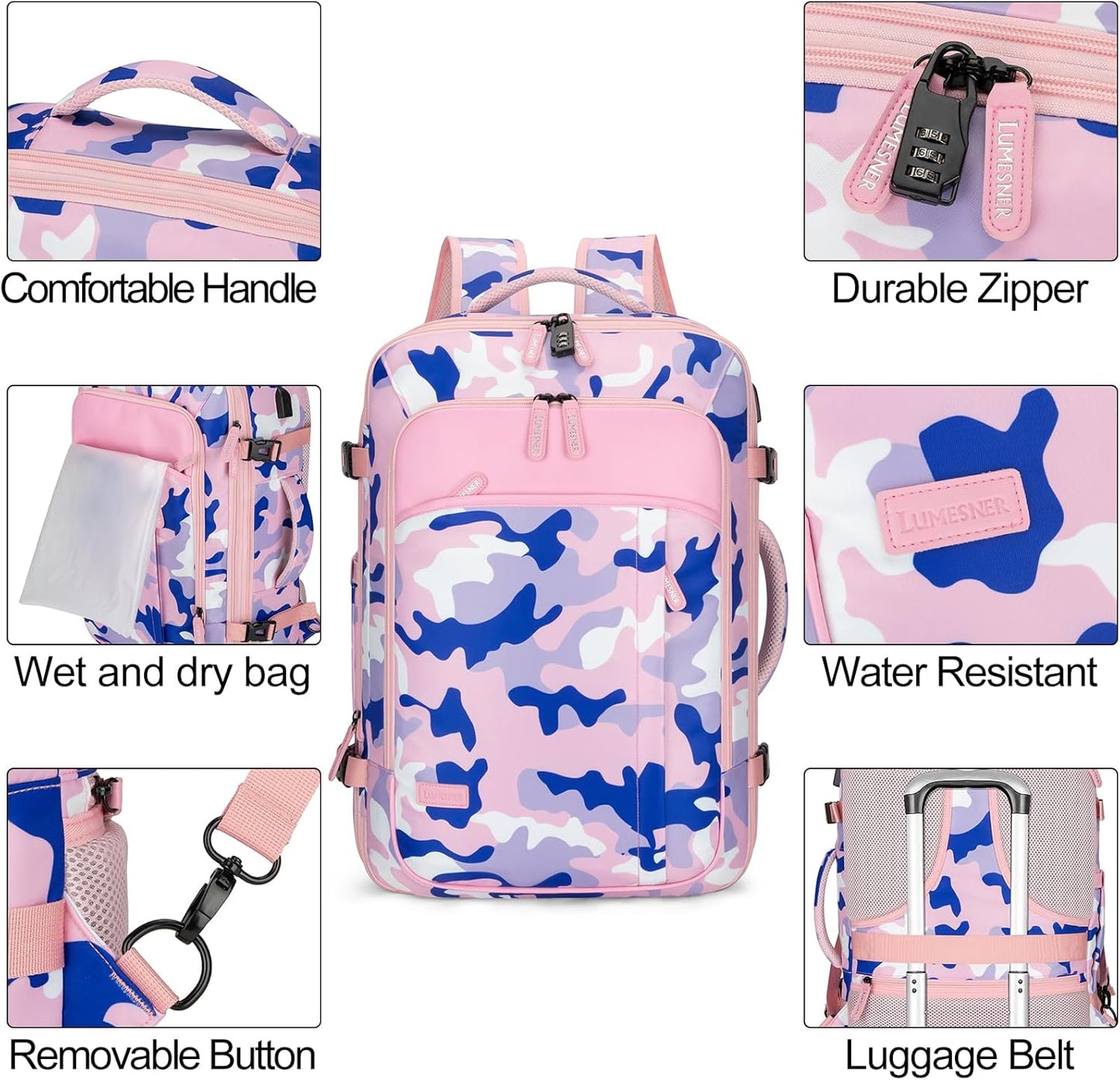 Lumesner Handgepäck Rucksack, extra großer 40L Flugzugelassener Reiserucksack für Damen & Herren