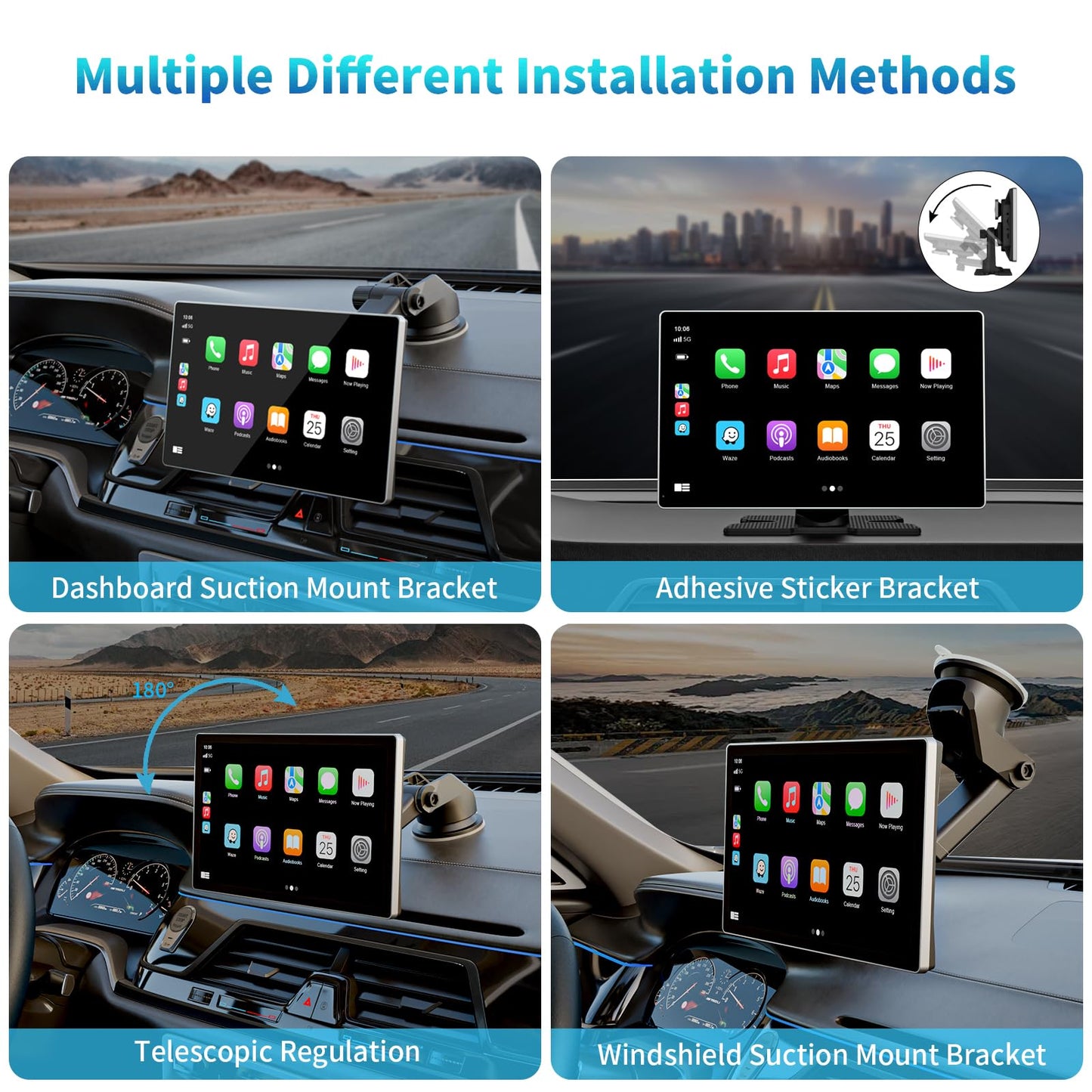 Madoec Tragbarer Apple Carplay Bildschirm fürs Auto, 9" Kabelloses Apple Carplay & Android Auto, 4K Dashcam, 1080p Rückfahrkamera DVR, Autoradio Empfänger GPS Navigation Mirror Link, Bluetooth, FM, Siri
