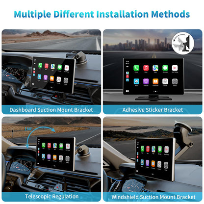 Madoec Tragbarer Apple Carplay Bildschirm fürs Auto, 9" Kabelloses Apple Carplay & Android Auto, 4K Dashcam, 1080p Rückfahrkamera DVR, Autoradio Empfänger GPS Navigation Mirror Link, Bluetooth, FM, Siri