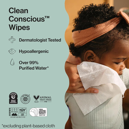 The Honest Company Clean Conscious Unscented Wipes | Over 99% Water, Compostable, Plant-Based, Baby Wipes | Hypoallergenic for Sensitive Skin, EWG Verified | Pattern Play, 576 Count