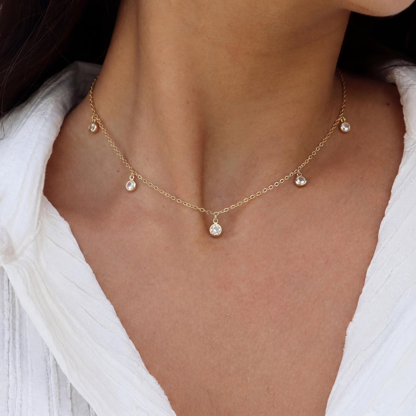 Tewiky Dainty 14k Gold Plated/Silver Cubic Zirconia Necklaces for Women, Simple CZ Jewelry Necklaces Trendy Gifts
