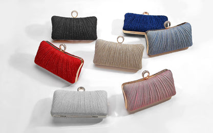 Damen Gold Glitzer Clutch Handtasche Plissierte Abendtasche für Braut Hochzeit Party mit Strassring