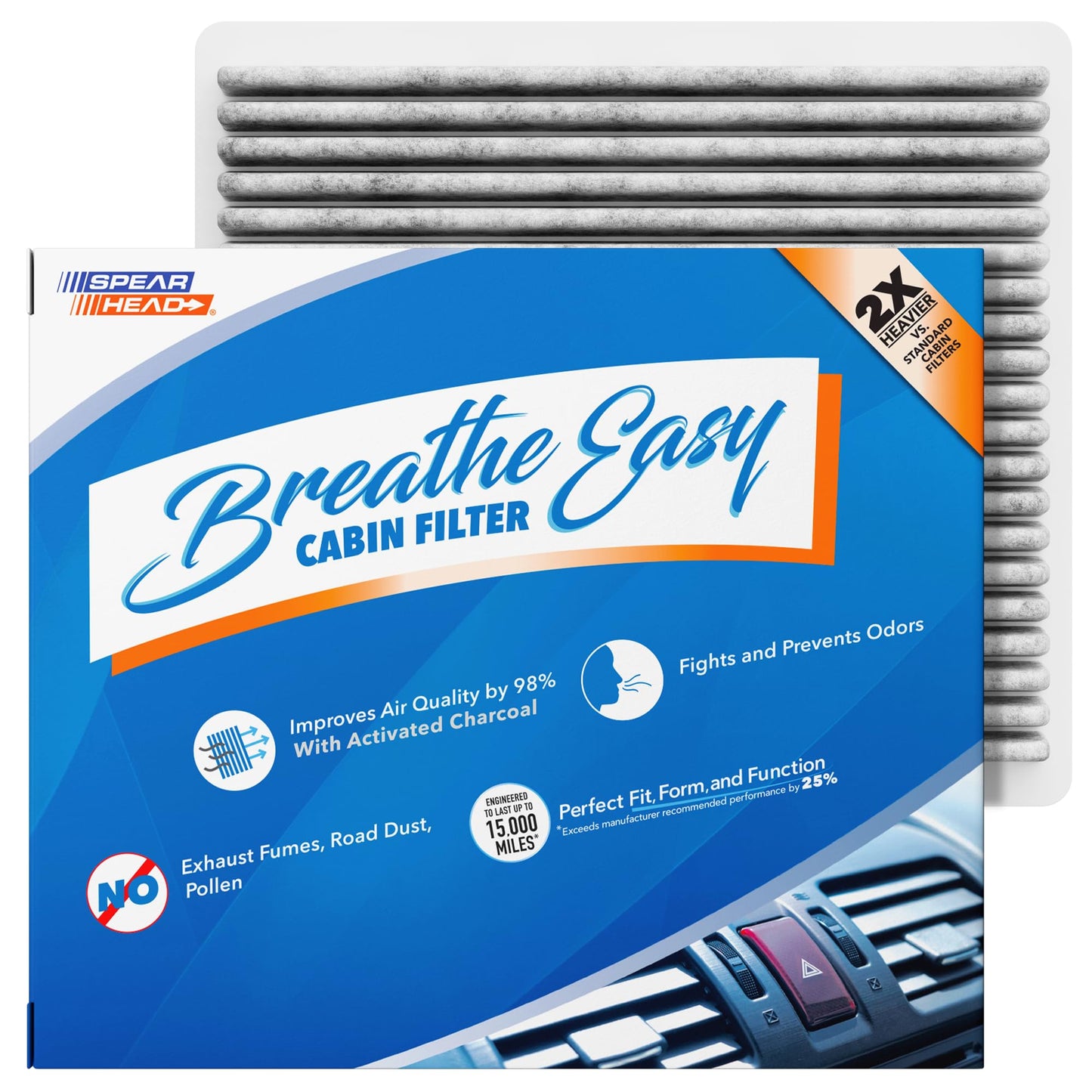 Spearhead Odor Defense Breathe Easy AC & Heater Cabin Filter | Fits Select 2016-2025 Toyota, Lexus, Subaru, 2016-2023 CX-9 Like OEM | Up to 25% Longer Lasting w/Activated Carbon (BE-157)