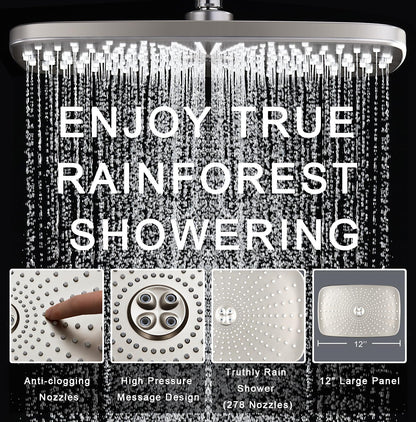 BOZYBO Rain Shower Head with Handheld: High Pressure Shower Heads with Handheld Spray Combo, 12" Rainfall Shower Head and 9 Sprays Hand Showerheads with Magnetic Docking and Power Jets, Chrome