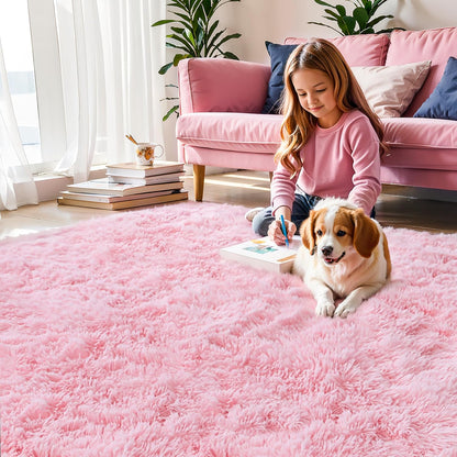 Pink Fluffy 4x6 Area Rugs for Bedroom Girls