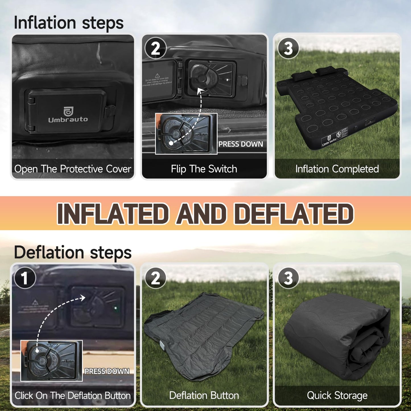 Umbrauto Car Air Mattress Backseat| Inflatable Truck Back Seat Camping Airbed for SUV Rear Seat, Blow Up Sleeping Travel Bed for Van Trunk with Pump & Pillows