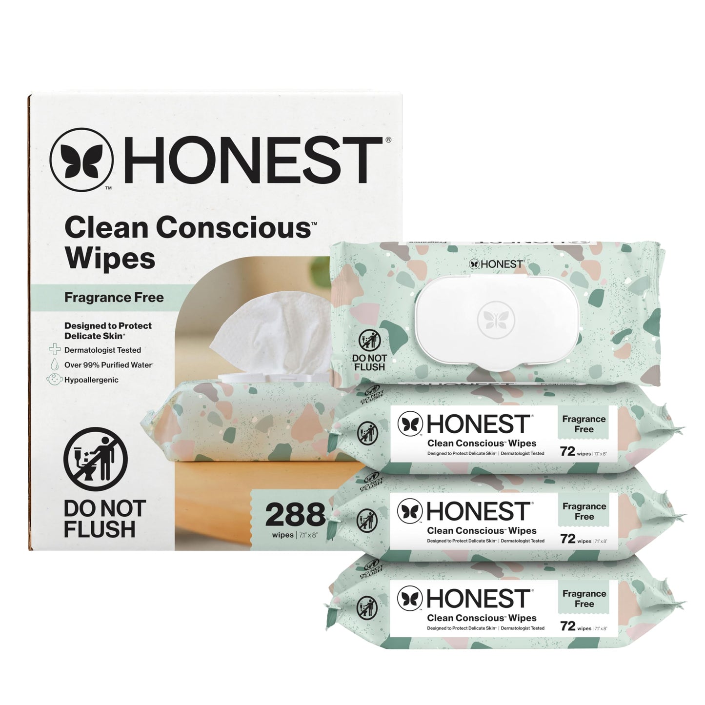 The Honest Company Clean Conscious Unscented Wipes | Over 99% Water, Compostable, Plant-Based, Baby Wipes | Hypoallergenic for Sensitive Skin, EWG Verified | Pattern Play, 576 Count