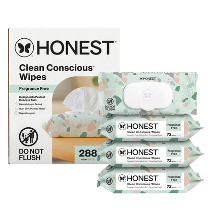 The Honest Company Clean Conscious Unscented Wipes | Over 99% Water, Compostable, Plant-Based, Baby Wipes | Hypoallergenic for Sensitive Skin, EWG Verified | Pattern Play, 576 Count
