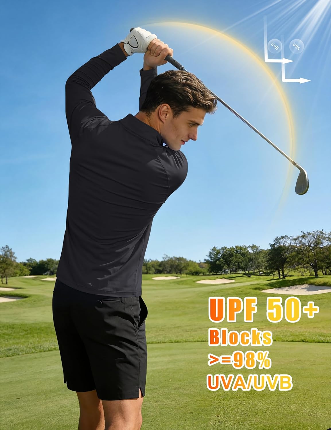 MAGCOMSEN Herren Langarm Sonnenschutzshirt UPF 50+ T-Shirt mit 1/4 Reißverschluss zum Angeln, Laufen, Rash Guard T-Shirt, Outdoor-Shirt