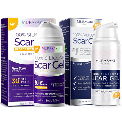 Silicone Scar Gel Day & Night Set - 100% Medical-Grade Silicone + SPF 30 Scar Cream for Surgical Scars, C-Section, Burns, Acne, Stretch Marks, Keloids – 1.06oz x 2 Tubes