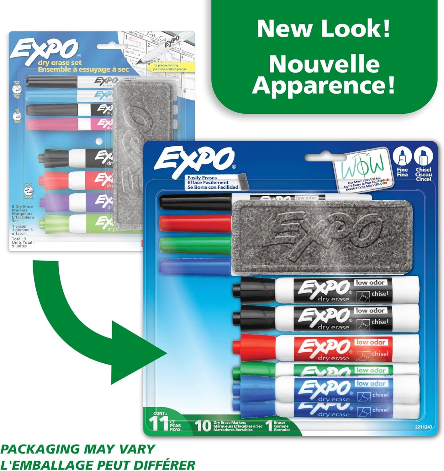 EXPO Whiteboard-Marker-Set, Keilspitze, verschiedene Farben, Radiergummi, Sprühreiniger, 6 Stück