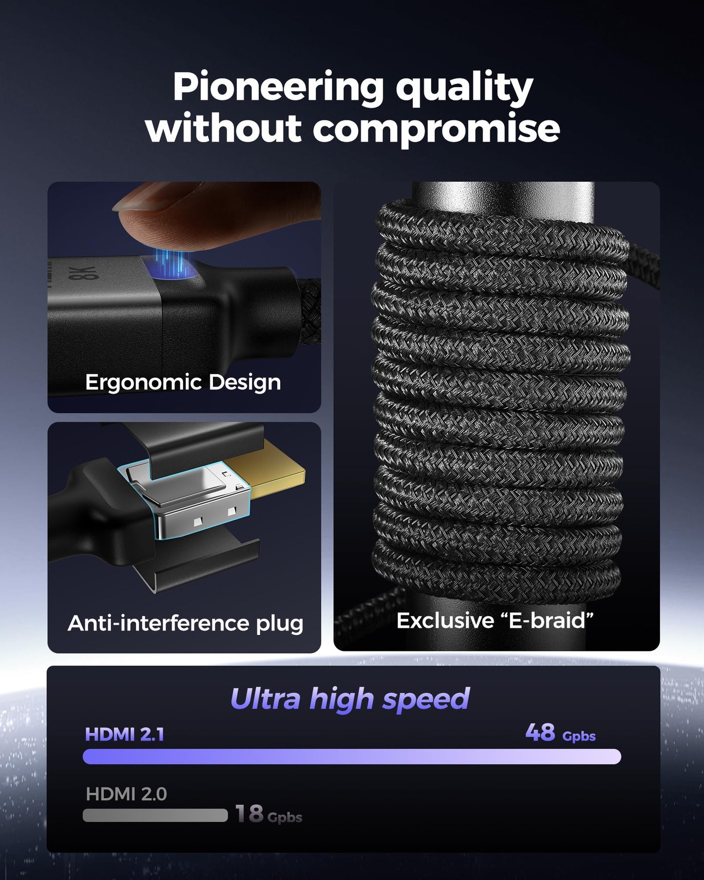 Silkland Zertifiziertes HDMI 2.1 Kabel, [4K@240Hz 144Hz 120Hz, 8K@60Hz] 1440P Ultra High Speed HDMI Kabel 48Gbps (Verbessertes geflochtenes Design), HDR10+, eARC, HDCP 2.3, Kompatibel mit Xbox/PS5/PS4/Roku TV-2m