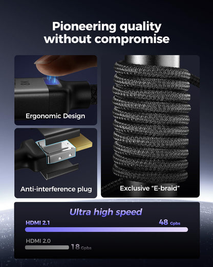 Silkland Zertifiziertes HDMI 2.1 Kabel, [4K@240Hz 144Hz 120Hz, 8K@60Hz] 1440P Ultra High Speed HDMI Kabel 48Gbps (Verbessertes geflochtenes Design), HDR10+, eARC, HDCP 2.3, Kompatibel mit Xbox/PS5/PS4/Roku TV-2m