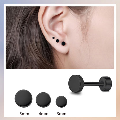 TitanHeart Hypoallergene Titan Ohrstecker Schraubverschluss Flachpunkt-Ohrstecker 3mm-5mm Einfache Klassische Helix Tragus Knorpel Ohrläppchen Ohrstecker für Frauen Männer (Schwarz, 5mm)