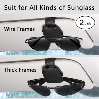 2 Packs Sunglasses Holder for Car Visor, Genuine Leather Car Sunglass Holder, Glasses Clip for Cars,Auto Interior Accessories Universal for SUV Pickup Truck (Black-(2 Pcs)