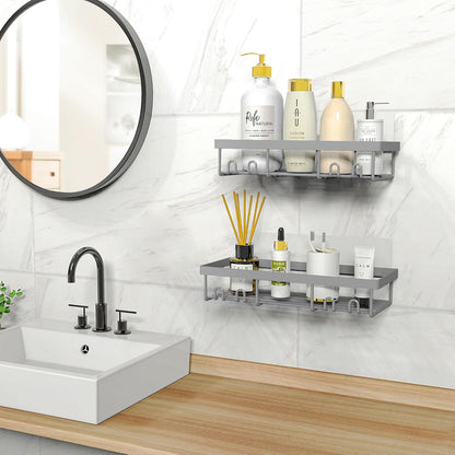 Moforoco Shower Caddy Shelf Organizer Rack, Self Adhesive Black Bathroom Shelves Basket, Home Farmhouse Wall Shower Inside Organization and Storage Decor Rv Accessories, First Apartment Essentials
