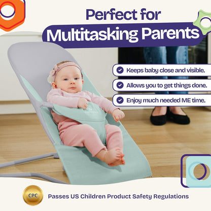 ComfyBumpy Ergonomische Babywippe – Inklusive Reise-Tragetasche – Sichere, tragbare Wippe mit verstellbarer Höhe – Babywippe, perfekt für Neugeborene (Grau)