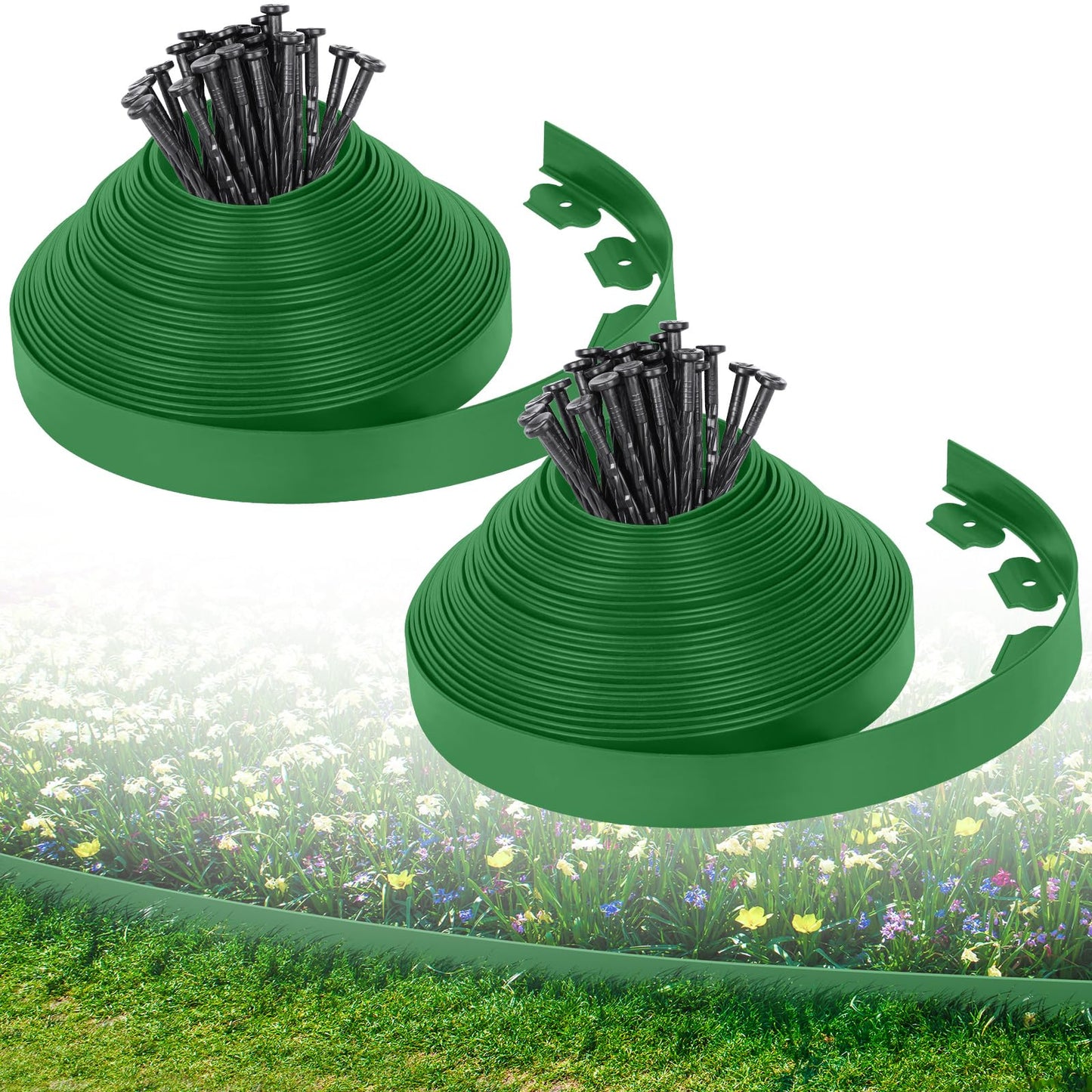 2-Inch x 100 FT Landscape Edging Border with 150 Stakes, Plastic Edging for Landscaping Garden Edging Border, Flexible Landscaping Edging for Garden Flower Beds Yard Lawn Pathway Paver (Black)