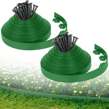 2-Inch x 100 FT Landscape Edging Border with 150 Stakes, Plastic Edging for Landscaping Garden Edging Border, Flexible Landscaping Edging for Garden Flower Beds Yard Lawn Pathway Paver (Black)